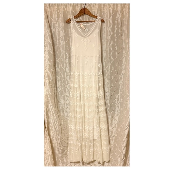 SUNDANCE Ivory White Lace Embroidered Maxi Dress Sleeveless Boho Festival Style - Picture 2 of 9